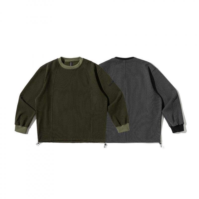 スウェット メンズ ストライプ トップス トレーナー カットソー 長袖 リブ 灰色 緑色 綿混紡 秋物 秋服 普段使い ルームウェア