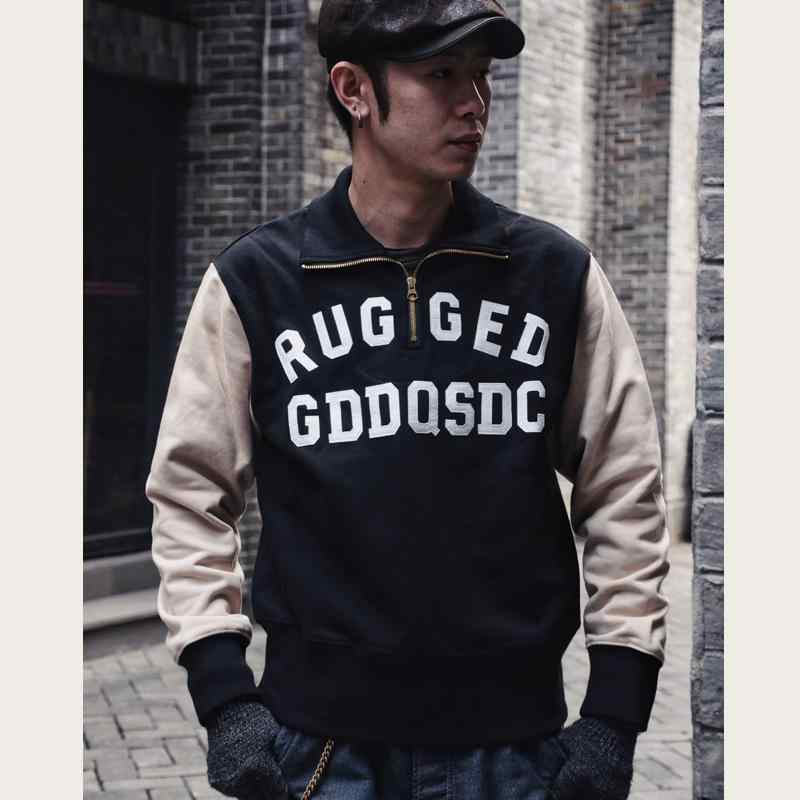 スウェット 男性用 プルオーバー トップス 配色 切り替え 刺繍 ロゴ 厚手 裏起毛 暖かい 春 アメカジ カジュアル スタイル