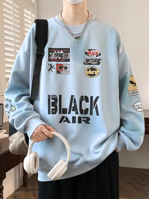 スウェットシャツ 男の子 ティーン 長袖 ラウンドネック プルオーバー トップス ゆったり プリント 春 秋 薄手 天 ブルー ホワイト ブラック ベージュ ピンク系