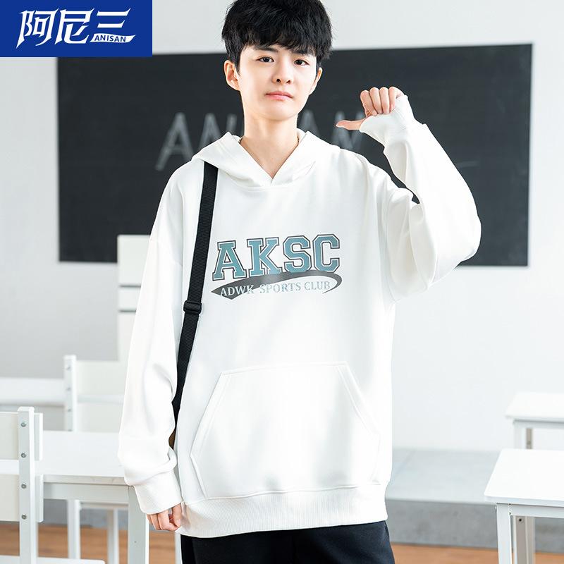 パーカー メンズ 春秋 初秋 ティーン 中学生 高校生 大学生 ゆったり 大きめ リブ袖 カンガルーポケット 黒 白3