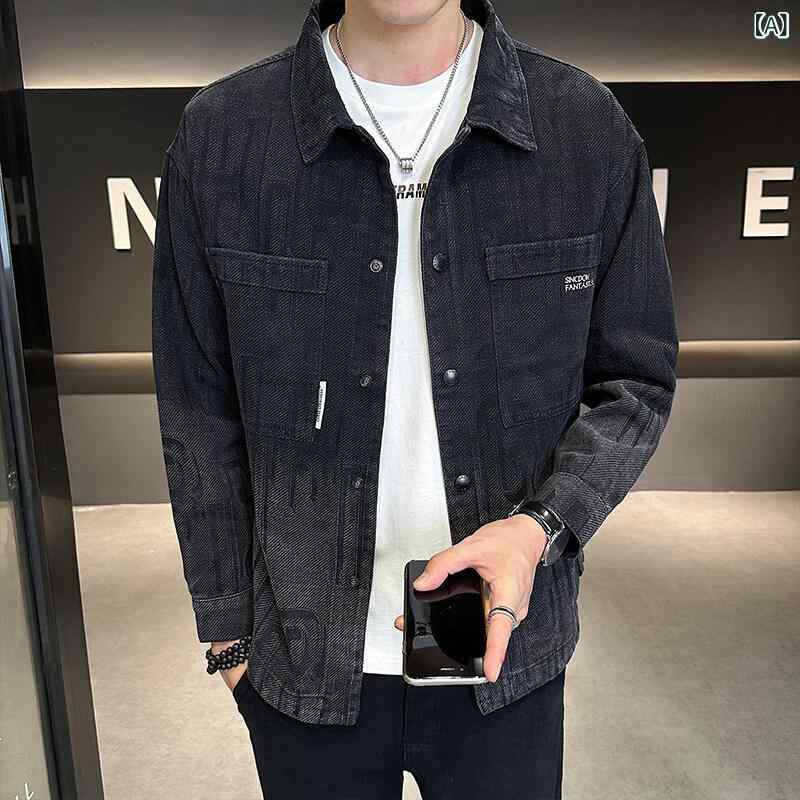上衣 成人男性用 歳月物 アウター 綿混紡 黒 無地 心地よい 普段使い走り 長袖 襟付き添い人3 メンズファッション-コート・ジャケット