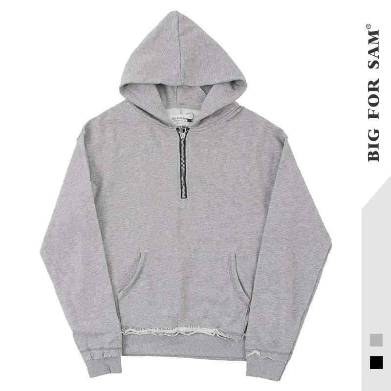 メンズ パーカー ストリート系 プルオーバー 無地 スウェット フーディ 長袖 Vネック ドロップショルダー リブ袖 裾 灰色 黒 綿100% 春秋 普段使い 部屋着｜YKsakai