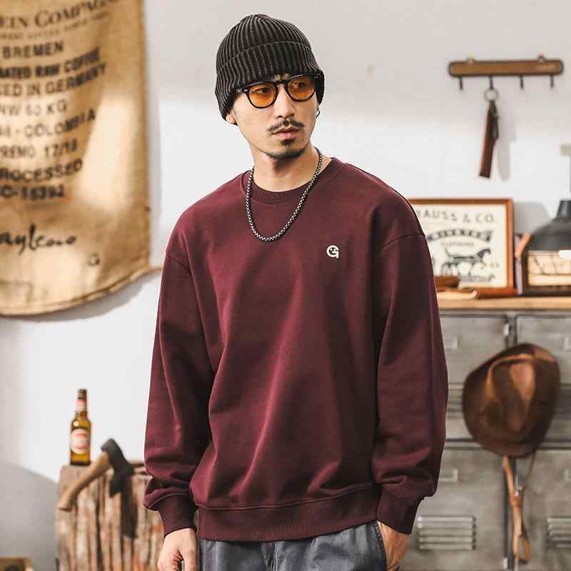 スウェット メンズ 男性用 トップス 長袖Tシャツ プルオーバー ラウンドネック コットン ゆったり リラックス アメカジスタイル 360g ヘビーウェイト 無地 ブラック 黒 ブラウン ワインレッド