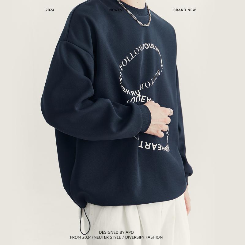 メンズ トレーナー 秋冬 トップス プルオーバー コットン混紡 長袖 Tシャツ ラウンドネック ゆったり カジュアル 普段使い ブラック 紺色 ホワイト3｜YKsakai