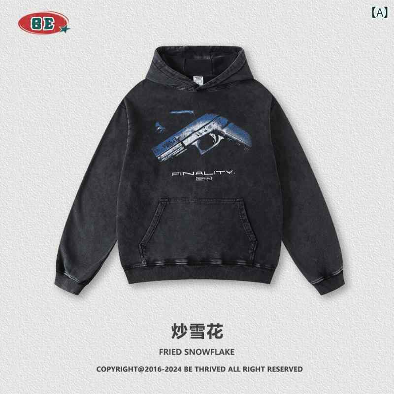 パーカー メンズ 秋冬 美式復古 厚手 コットン100% プルオーバー フード付き スウェットシャツ ゆったり ビッグシルエット 長袖 プリント ウォッシュ加工 カジュアル3|YKsakai