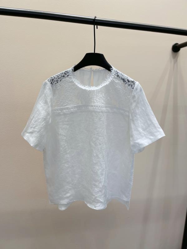 Tシャツ レディース 春夏 亜麻 リネン レース 切り替え トップス カジュアル 中華風 エレガント 白3