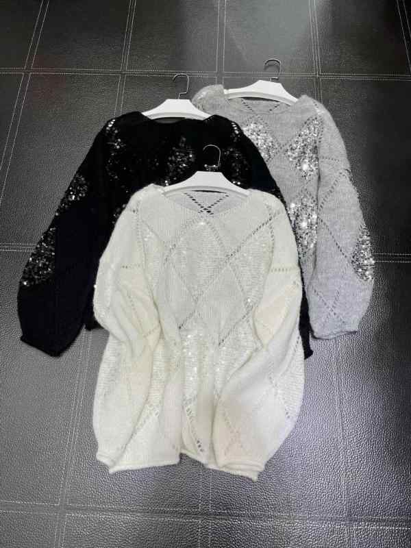 ニット レディース 秋冬 長袖 プルオーバー POLOネック 菱形 パッチワーク ゆったり かわいい 私服名媛風 トップス 白 灰色 黒