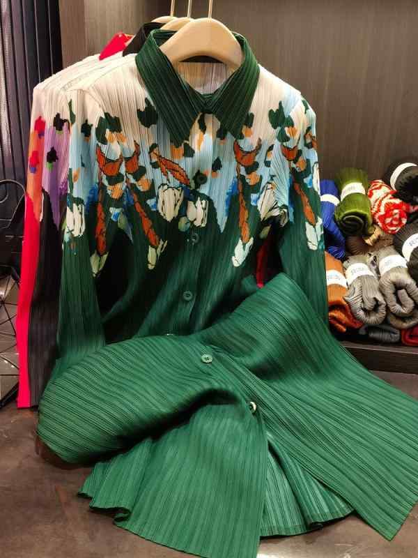 ワンピース レディース 翻襟 Aライン 長袖 春夏 植物 花柄 プリント 褶? 通勤 エレガント ブラック グリーン ピンク系 ポリエステル3|YKsakai
