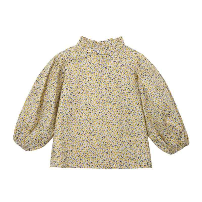 シャツ キッズ 春秋 長袖 小花柄 コットン トップス かわいい 幼児 ベビー イエロー 80 90 100 110 120 130 140