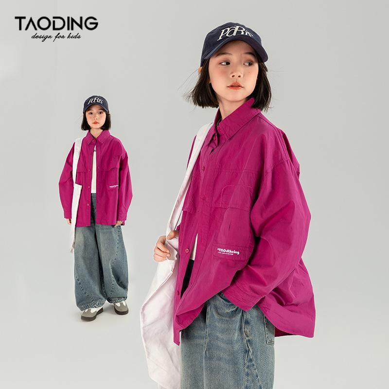 シャツ 女の子 春秋 子供服 ブラウス 長袖 コットン 襟付き トップス 無地 火?果カラー 110cm 120cm 130cm 140cm 150cm 160cm 170cm