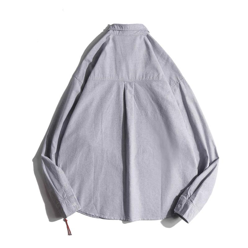 シャツ 男性用 オックスフォードシャツ 長袖 コットン 刺・墸 ワンポイント カジュアル アメカジ トップス カットソー ブルー グレー ホワイト