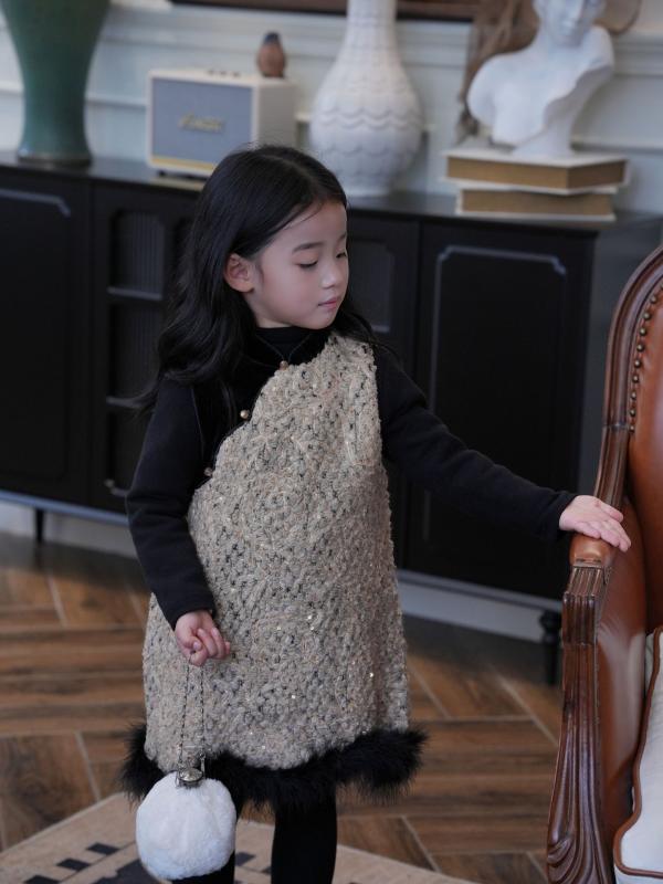 赤ちゃん服 御姉さん 漢服 セットアップ 黒 金 刺しゅう 背心 チュール スコート 中国風 綿入り口・入口 秋冬 防寒 お正月 普段使い走り 愛くるしげ ガールズ3