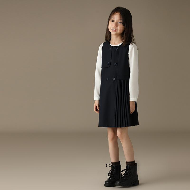 子供服 ワンピース 女の子 背心裙 ベストワンピース Aライン 紺色 フォーマル セレモニー 発表会 演奏会 結婚式 110 120 130 140 150 160 170