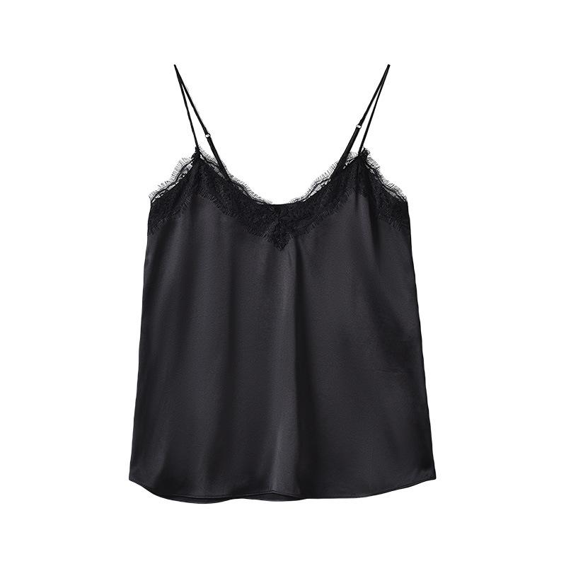 キャミソール レディース 女性用 Vネック 真 silk 吊り紐 レース インナー 接触冷感 伸縮性 薄手 春夏