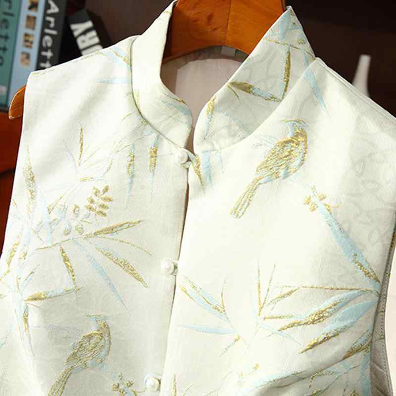 チャイナドレス レディース 中華風 ベスト ショート丈 ポリエステル 立襟 刺繍 レトロ 文芸風 チョッキ