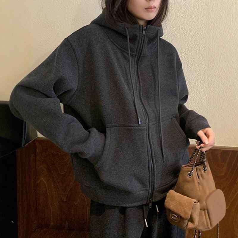 スウェット レディース 深グレー ゆったり パーカー カーディガン 秋冬 韓国 あったか 裏起毛 綿 ポリエステル デイリー 普段使い3 6,745円