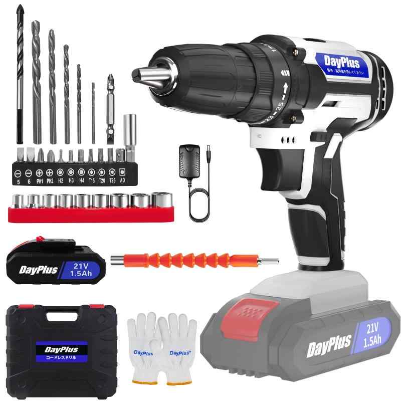 DayPlus 電動１番ウッド 電動せん孔機 21V 最大限度45N・m 25+1座標軸トルク合わせる 申し受ける式１番ウッド 軽さ す早さ合わせる役立つこと 正引っくり返すうつり変わり LED点火装置付き添い人 未経験者でも使い分かりやすい DIY調度品組み立電動手道具