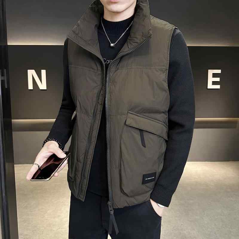ダウンベスト 男性用 冬物 立襟 防寒 あったか アウター ベスト チョッキ 羽毛 ポリエステル ブラック グリーン