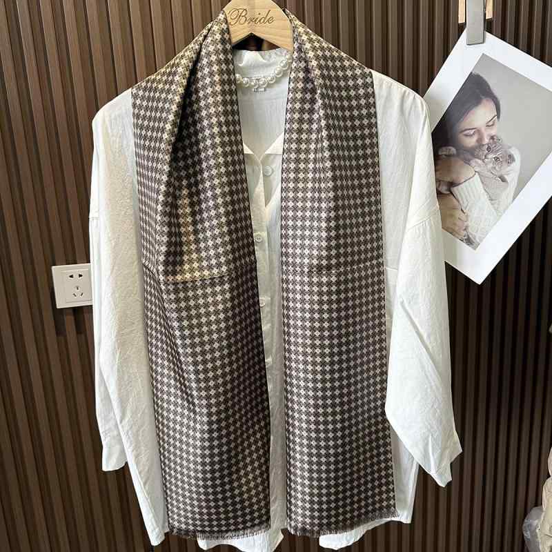 マフラー 男性用 シルク スカーフ 100% 絹 ビジネス 格子柄 チェック柄 春夏 秋冬 保温 防塵 上品 きれいめ3