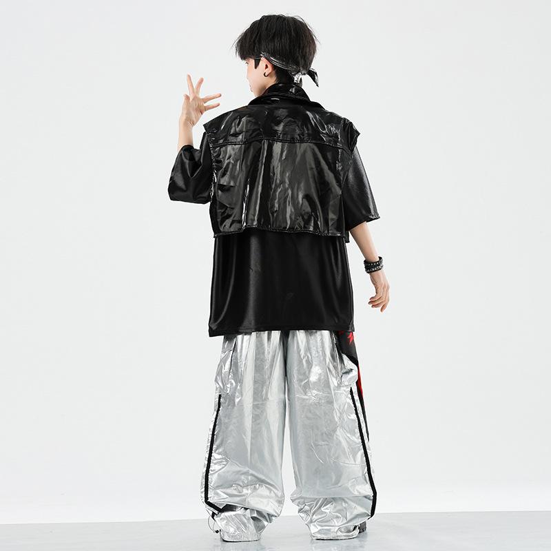 子供用ダンス衣装 男の子 ストリート ダンス ヒップホップ ジャズダンス パフォーマンス 衣装 クール おしゃれ 上下セット ベスト付き