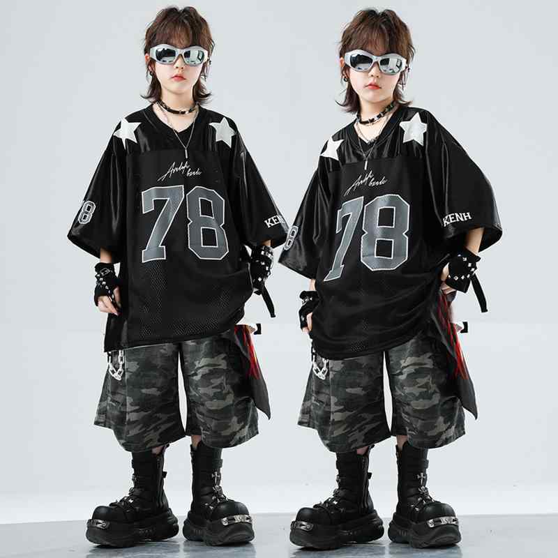ダンス衣装 キッズ ヒップホップ セットアップ 男の子 迷彩柄 カーゴパンツ 女の子 ストリート ダンスウェア 子供 舞台演出服 110cm 120cm 130cm 140cm 150cm 160cm 170cm 180cm
