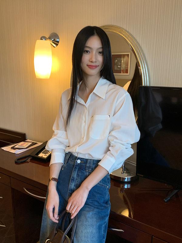 シャツ レディース 翻襟 長袖シャツ 灰色 黄色 ブルー パープル ピンク系 天鷦(ライセル繊維) ?? 切り替え ゆったり 日韓風 カジュアル3|YKsakai