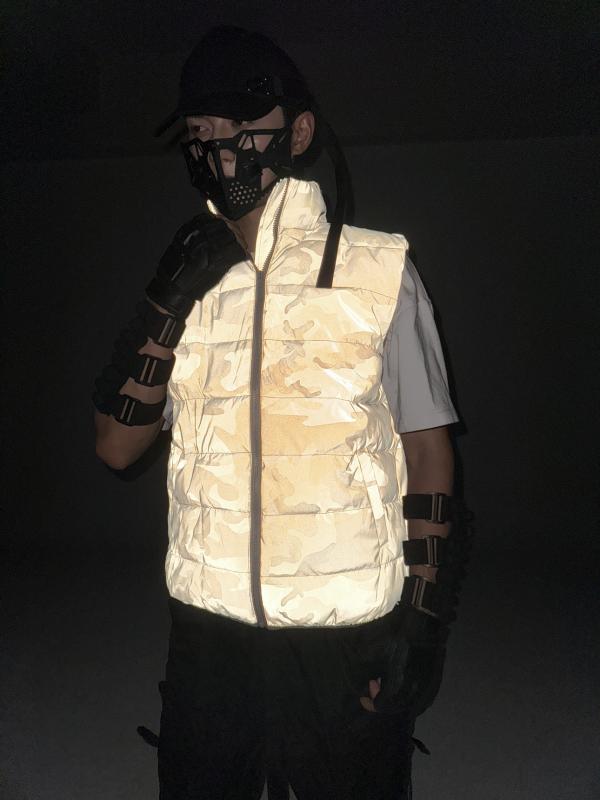 アウター メンズ 秋冬 迷彩 反射材 ベスト チョッキ 上着 防寒 ポリエステル 街頭 カジュアル スタイル 灰色3