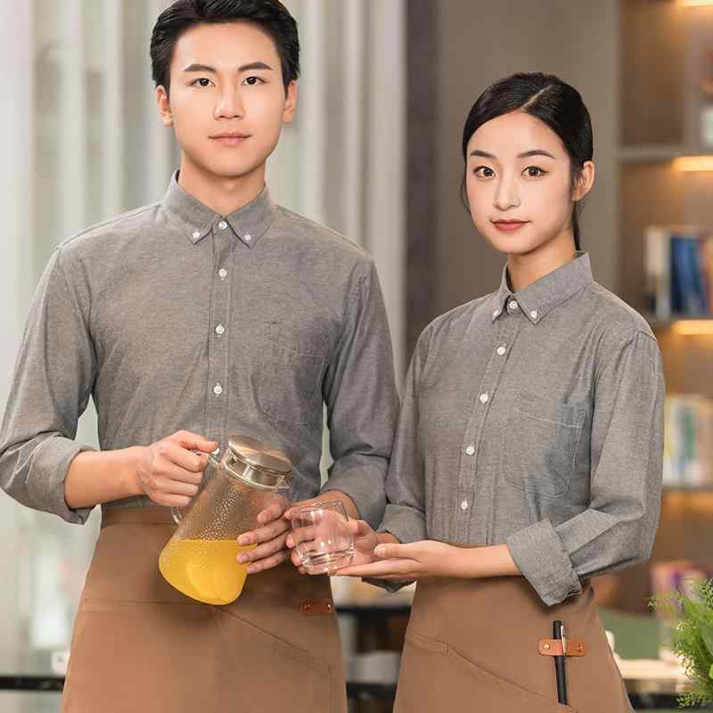 シャツ 男性用 カフェ 飲食店 制服 トップス 長袖 オックスフォード ピンク グレー ブラック ホワイト 吸湿速乾3