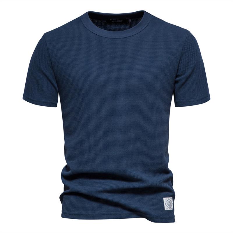 Tシャツ 男性用 ワッフル Tシャツ 高品質 コットン ニット 無地 クルーネック トップス カットソー 普段使い 部屋着 スポーツ 運動 接触冷感 吸湿速乾 春夏
