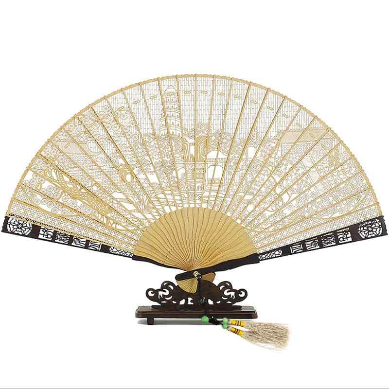 LOVE MIYABI 最高級 蘇州扇子 ハンドメイド 黒檀親骨 檀香扇 白檀 AAA品質 中国伝統工芸品「拉花」 精緻な透かし彫り 孔雀/山水画/中国庭園/桜/梅 お家のインテリア/大切な方へのプレゼントに