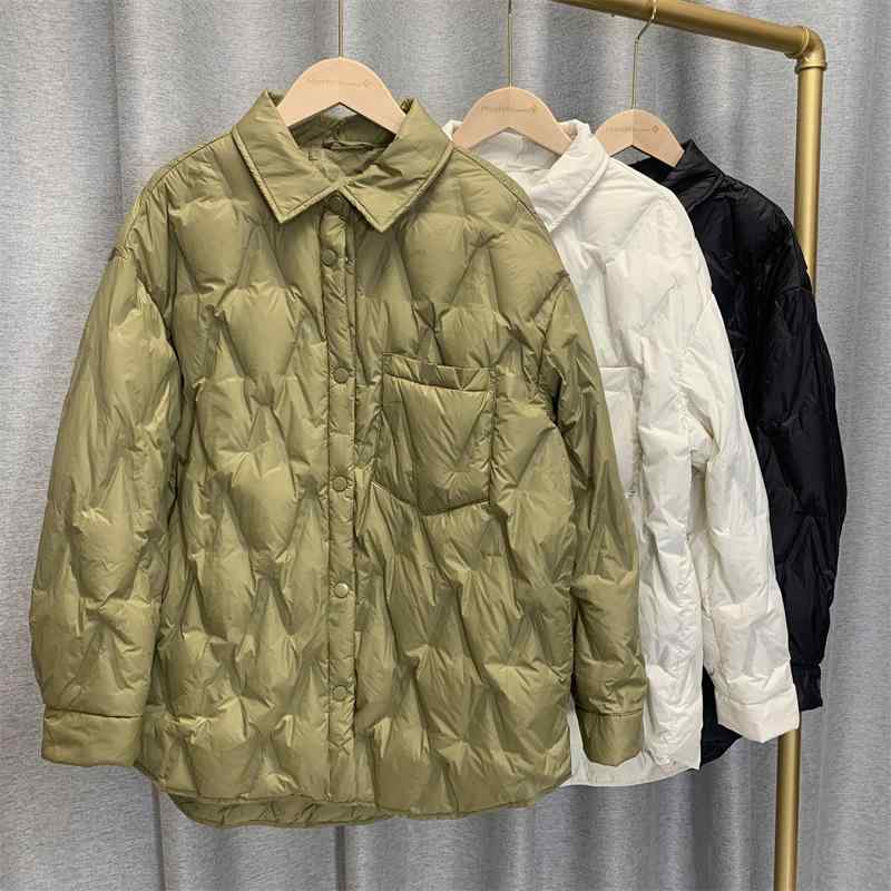 ダウンジャケット レディース 秋冬 90% 暖かい 白ダウン ゆったり アウター ジャケット 菱形 キルティング 襟付き ショート ミドル丈 ポリエステル かわいい オフィスカジュアル3