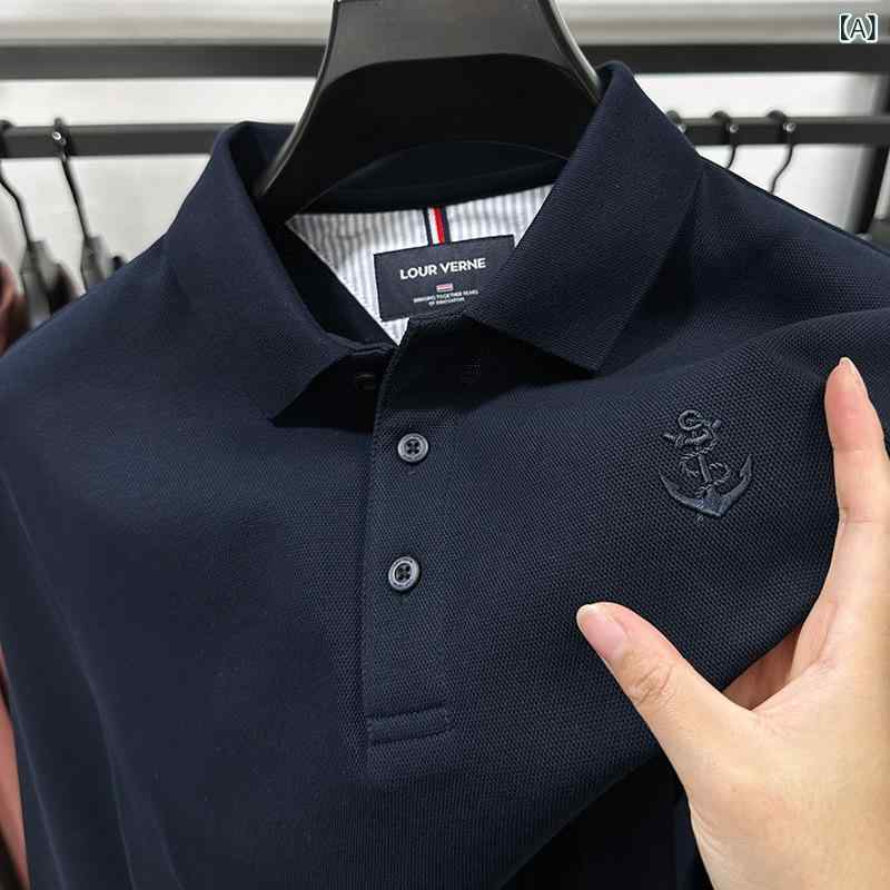 Tシャツ 男性用 長袖 ポロシャツ 厚手 純綿 コットン ビジネス 紳士服 ゆったり トップス プルオーバー 紺 黒 白