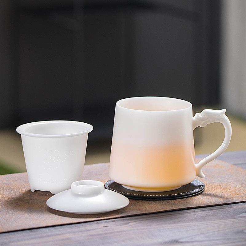 マグカップ 陶器 蓋付き オフィス用 家庭用 白 シンプル 無地