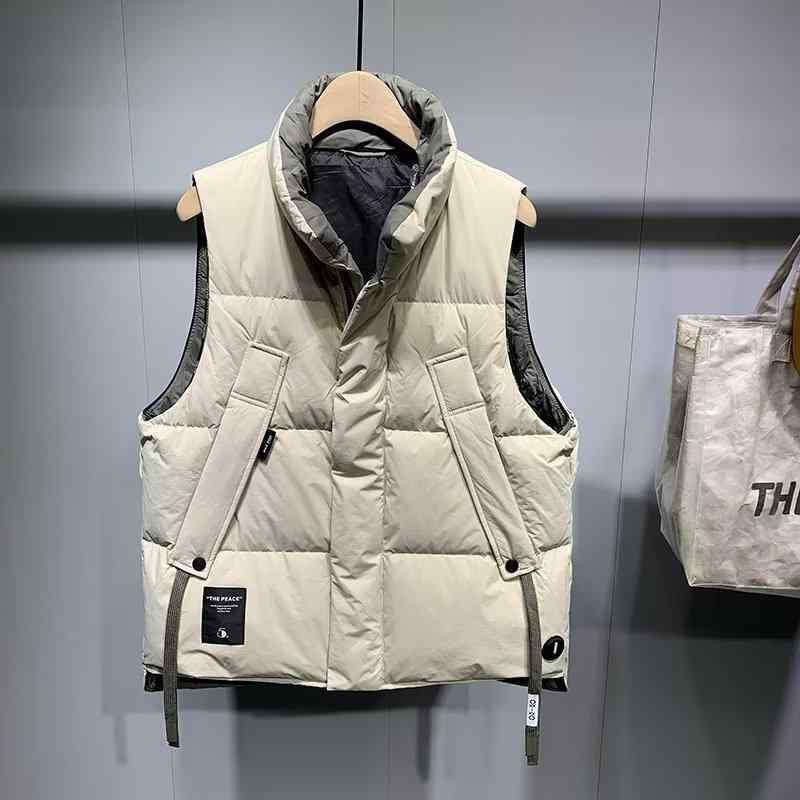 メンズ ベスト 立襟 配色 切り替え コットン 中綿入り 防寒着 男性用 アウター カジュアル スタイル 秋冬 ブラック オフホワイト