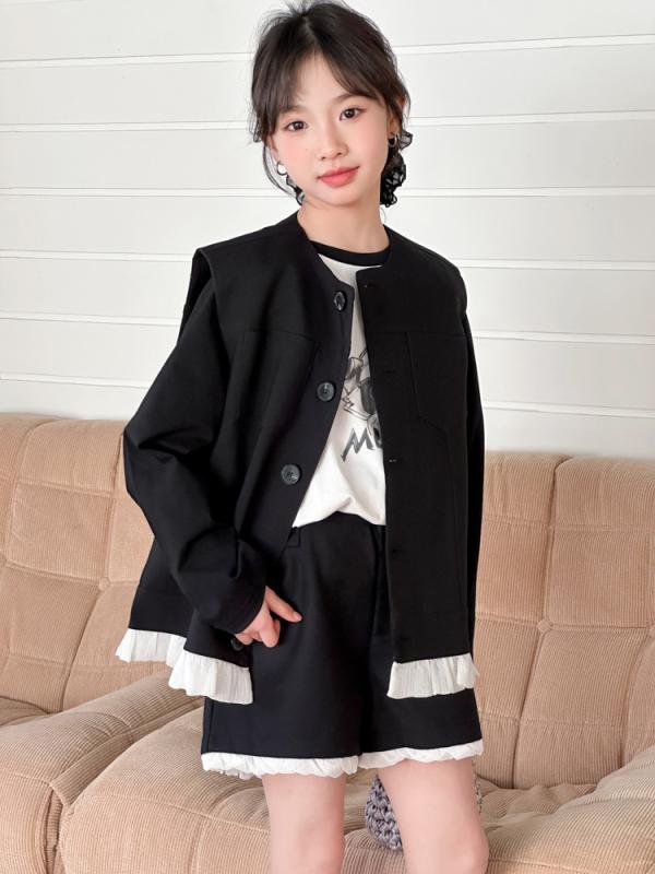 子供服 女の子 春物 セットアップ ベスト ショートパンツ 長袖 Tシャツ 3点セット ガールズ おしゃれ かわいい 普段着 お出かけ