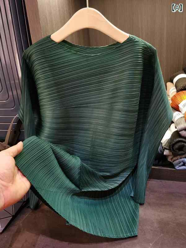 Tシャツ レディース 春夏 無地 ラウンドネック 長袖 トップス 切り替え ギャザー ゆったり 普段使い 通勤着 墨グリーン ブラック系3 11,211円