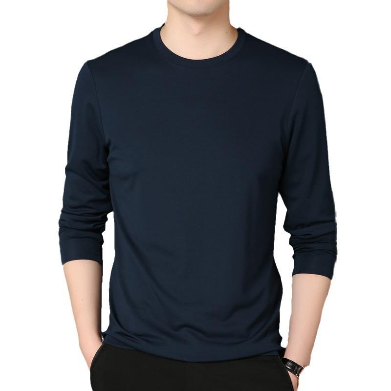 Tシャツ 男性用 トップス 秋冬 裏起毛 接触冷感 長袖 カットソー 丸首 カジュアル 普段使い 部屋着 ネイビー ブラック系