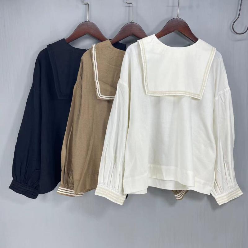 Tシャツ レディース 春 長袖 コットン マリン風 ゆったり カットソー 薄手 文芸風 ミルクティー ベージュ ブラック3