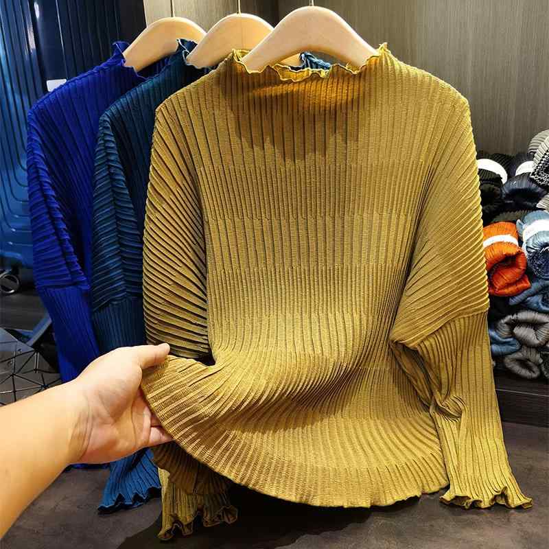 Tシャツ レディース 長袖 立襟 蝙蝠袖 褶? ポリエステル トップス ゆったり 文??古 プルオーバー 秋香? ・膓藍 ピンク系 宝藍色3|YKsakai
