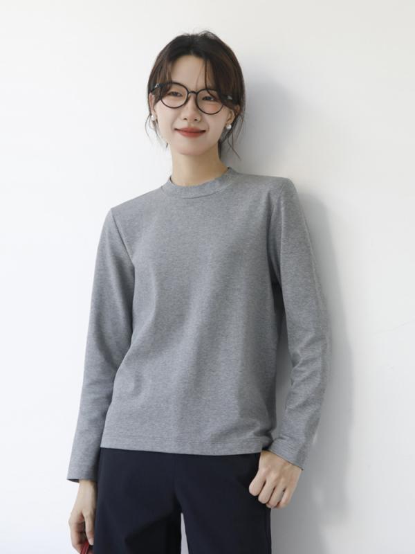 Tシャツ レディース 長袖 コットン 通勤 カットソー ゆったり スリム ハーフハイネック トップス 白 黒 グレー