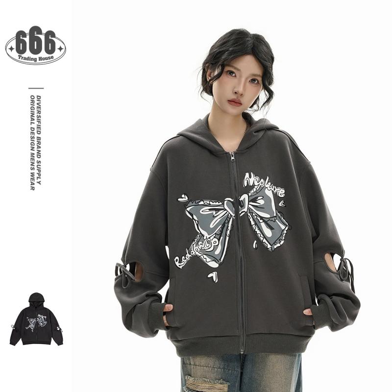 パーカー レディース トップス 蝶結び飾り カジュアル ゆったり 長袖 無地 ポリエステル ブラック M L XL