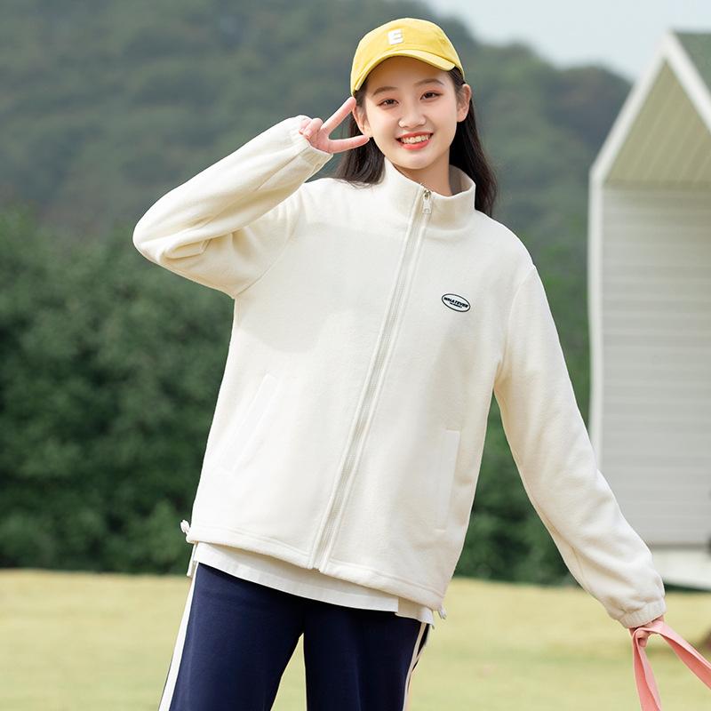 パーカー ガールズ 中学生 高校生 女性用 アウター フリース ジップアップ ポリエステル 長袖 立襟 米白