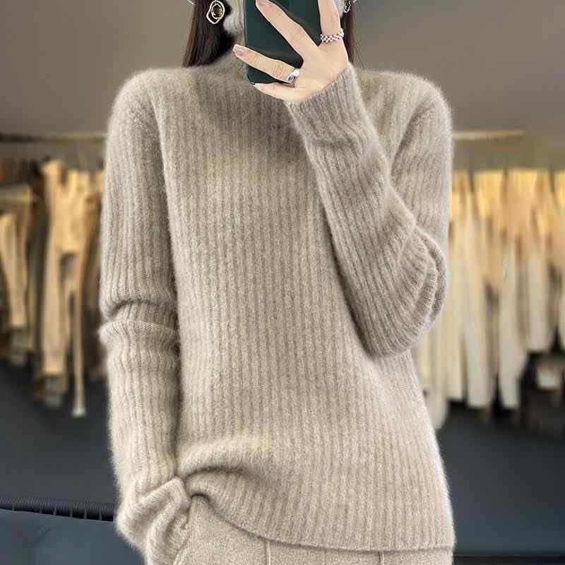 ニット レディース ハイネック プルオーバー ゆったり 柔らか 混 厚手 秋冬 トップス インナー オフホワイト きれいめ 上品