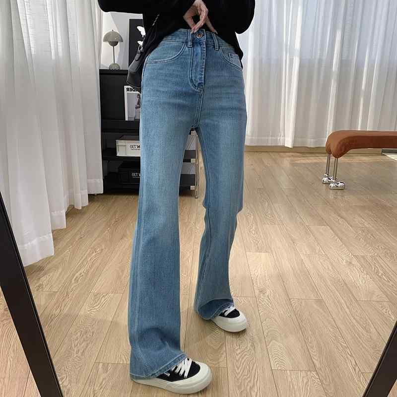 ジーンズ レディース ハイウエスト デニムパンツ 微フレアパンツ 混彩ブルー S M L XL 2XL コットン カジュアル ジーパン 体型カバー 脚長効果 美脚 春 スタイルアップ3