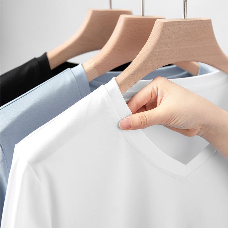 Tシャツ 男性用 Vネック 長袖 白 春 コットン100% 綿100% 無地 薄手 ビジネス 普段使い