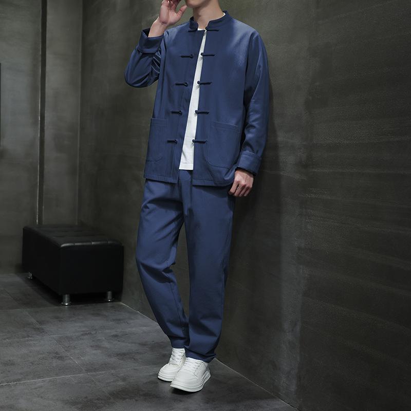 メンズ 禅服 茶服 唐装 上下セット 男性用 居士服 中国風 漢服 古風 リネン 麻 部屋着 ルームウェア 普段着 カジュアル