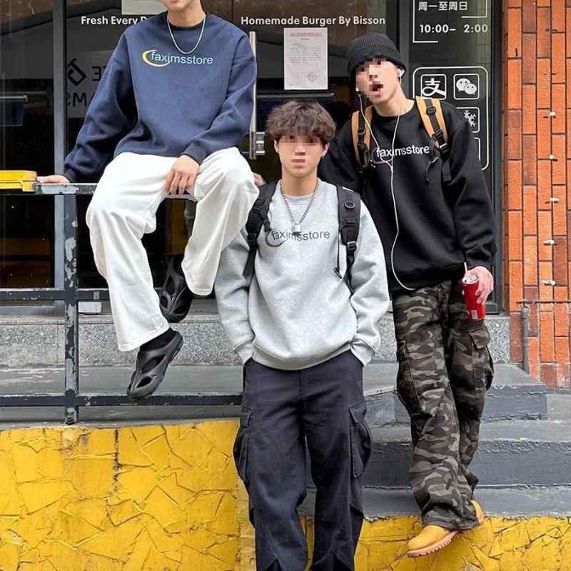 スウェット メンズ 男性用 スポーツウェア 長袖 Tシャツ カットソー トップス ラウンドネック トレーナー 綿 秋 黒 紺 グレー アルファベット