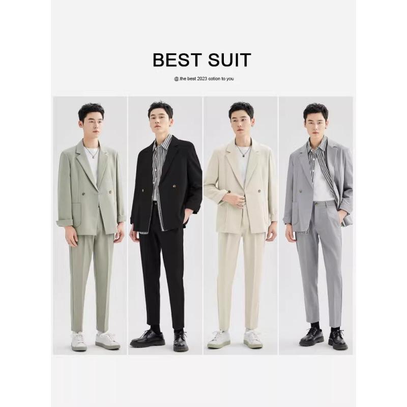スーツ 男性用 セットアップ 韓国 テーラードジャケット スラックス ゆったりサイズ 無地 豪華感 カジュアル オフィスカジュアル 春秋冬 ブラック グレー カーキ ベージュ