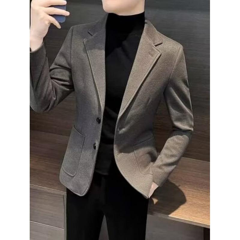 スーツ 男性用 スリムフィット ブレザー ジャケット 秋冬 普段使い 通勤 無地 グレー 黒 茶色