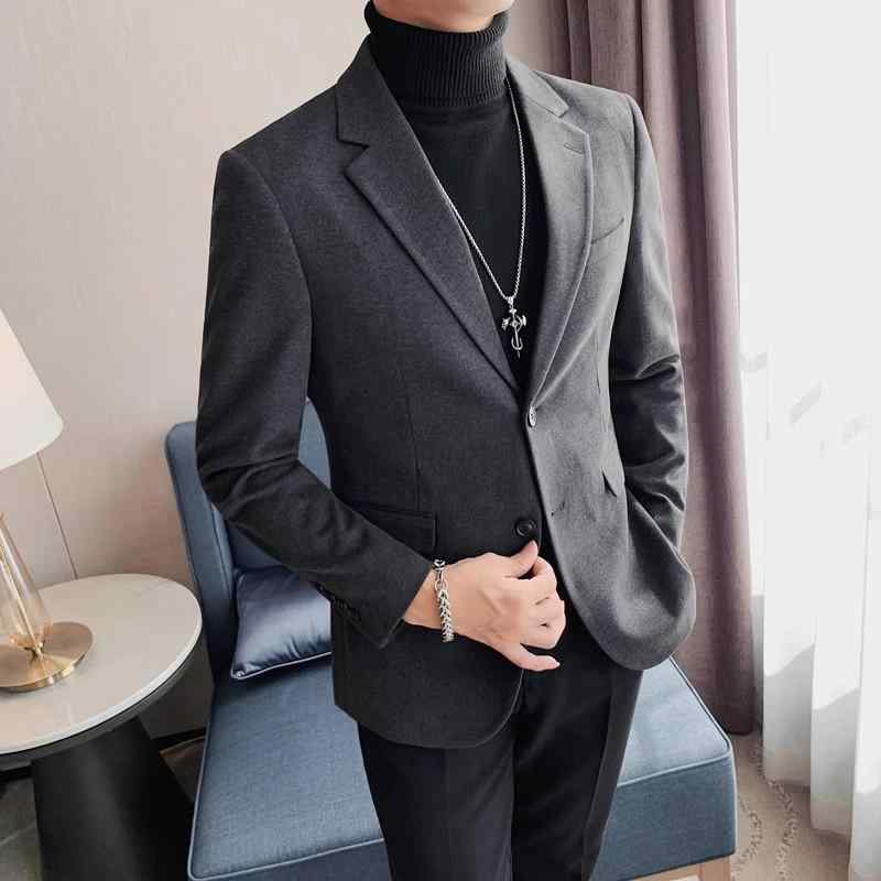 ジャケット メンズ 秋冬 厚手 ウールライク テーラードジャケット ビジネス カジュアル トップス 男性用 紳士服 アウター 無地 ブラック 黒 グレー グレー ブラウン 茶色